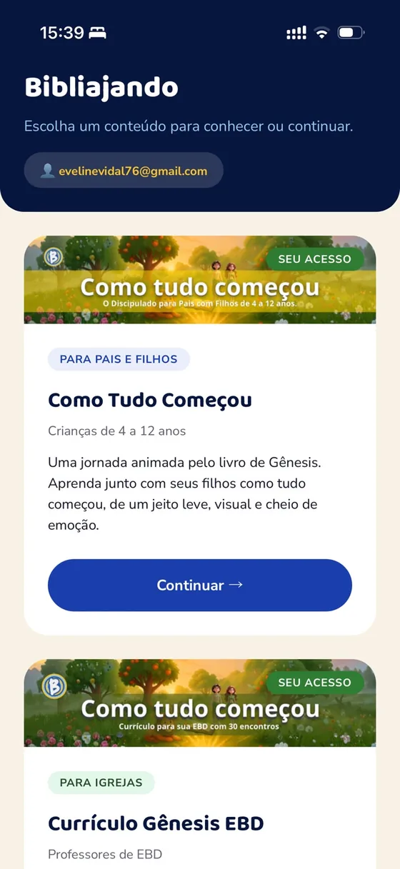 Tela inicial do app com seu acesso liberado